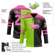 Laden Sie das Bild in den Galerie-Viewer, Uksn Individuelles Schwarz Pink Neongrün-Weiß Split-Fashion Eishockey-Trikot mit Schnürkragen