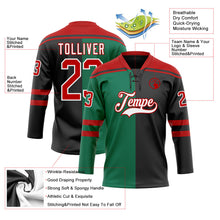 Laden Sie das Bild in den Galerie-Viewer, Uksn Individuelles Schwarz Rot Kelly-Grün-Weiß Split-Fashion Eishockey-Trikot mit Schnürkragen
