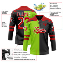 Laden Sie das Bild in den Galerie-Viewer, Uksn Individuelles Schwarz Rot Neongrün-Weiß Split-Fashion Eishockey-Trikot mit Schnürkragen