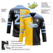Laden Sie das Bild in den Galerie-Viewer, Uksn Individuelles Schwarz Hellblau Gelb-Weiß Split-Fashion Eishockey-Trikot mit Schnürkragen