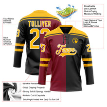 Laden Sie das Bild in den Galerie-Viewer, Uksn Individuelles Schwarz Gold Karmesinrot-Weiß Split-Fashion Eishockey-Trikot mit Schnürkragen
