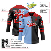 Laden Sie das Bild in den Galerie-Viewer, Uksn Individuelles Schwarz Rot Hellblau-Weiß Split-Fashion Eishockey-Trikot mit Schnürkragen