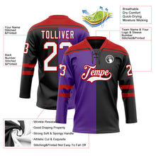 Laden Sie das Bild in den Galerie-Viewer, Uksn Individuelles Schwarz Weiß Violett-Rot Split-Fashion Eishockey-Trikot mit Schnürkragen