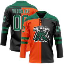 Laden Sie das Bild in den Galerie-Viewer, Uksn Individuelles Schwarz Kelly-Grün Orange-Weiß Split-Fashion Eishockey-Trikot mit Schnürkragen