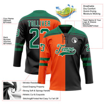 Laden Sie das Bild in den Galerie-Viewer, Uksn Individuelles Schwarz Kelly-Grün Orange-Weiß Split-Fashion Eishockey-Trikot mit Schnürkragen