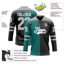 Laden Sie das Bild in den Galerie-Viewer, Uksn Individuelles Schwarz Grau Petrol-Weiß Split-Fashion Eishockey-Trikot mit Schnürkragen