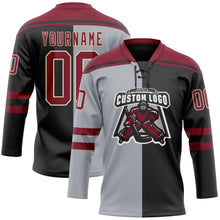 Laden Sie das Bild in den Galerie-Viewer, Uksn Individuelles Schwarz Karmesinrot Grau-Creme Split-Fashion Eishockey-Trikot mit Schnürkragen