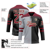 Laden Sie das Bild in den Galerie-Viewer, Uksn Individuelles Schwarz Karmesinrot Grau-Creme Split-Fashion Eishockey-Trikot mit Schnürkragen