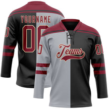 Laden Sie das Bild in den Galerie-Viewer, Uksn Individuelles Schwarz Karmesinrot Grau-Creme Split-Fashion Eishockey-Trikot mit Schnürkragen