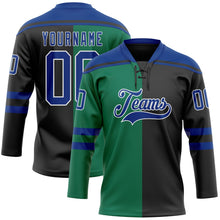 Laden Sie das Bild in den Galerie-Viewer, Uksn Individuelles Schwarz Royalblau Kelly-Grün-Weiß Split-Fashion Eishockey-Trikot mit Schnürkragen