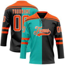 Laden Sie das Bild in den Galerie-Viewer, Uksn Individuelles Schwarz Orange Aqua-Weiß Split-Fashion Eishockey-Trikot mit Schnürkragen