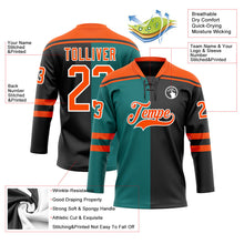 Laden Sie das Bild in den Galerie-Viewer, Uksn Individuelles Schwarz Orange Petrol-Weiß Split-Fashion Eishockey-Trikot mit Schnürkragen