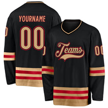 Laden Sie das Bild in den Galerie-Viewer, Uksn Individuelles Schwarz Altgold-Rot Eishockey-Trikot