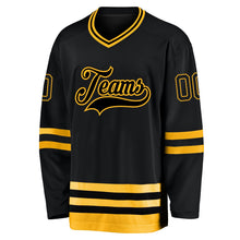 Laden Sie das Bild in den Galerie-Viewer, Uksn Individuelles Schwarz Schwarz-Gold Eishockey-Trikot