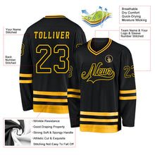 Laden Sie das Bild in den Galerie-Viewer, Uksn Individuelles Schwarz Schwarz-Gold Eishockey-Trikot
