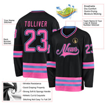Laden Sie das Bild in den Galerie-Viewer, Uksn Individuelles Schwarz Pink-Hellblau Eishockey-Trikot
