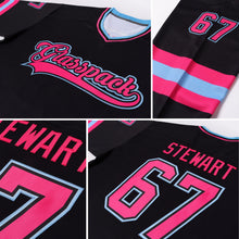 Laden Sie das Bild in den Galerie-Viewer, Uksn Individuelles Schwarz Pink-Hellblau Eishockey-Trikot