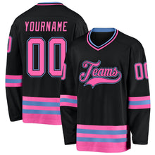 Laden Sie das Bild in den Galerie-Viewer, Uksn Individuelles Schwarz Pink-Hellblau Eishockey-Trikot