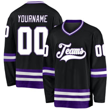 Laden Sie das Bild in den Galerie-Viewer, Uksn Individuelles Schwarz Weiß-Violett Eishockey-Trikot