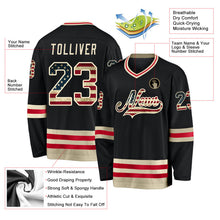 Laden Sie das Bild in den Galerie-Viewer, Uksn Individuelles Schwarz Vintage USA-Flagge-Creme Eishockey-Trikot
