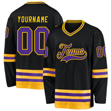 Laden Sie das Bild in den Galerie-Viewer, Uksn Individuelles Schwarz Violett-Gold Eishockey-Trikot
