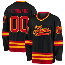 Laden Sie das Bild in den Galerie-Viewer, Uksn Individuelles Schwarz Rot-Gold Eishockey-Trikot
