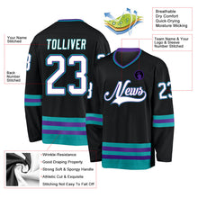 Laden Sie das Bild in den Galerie-Viewer, Uksn Individuelles Schwarz Weiß-Petrol Eishockey-Trikot
