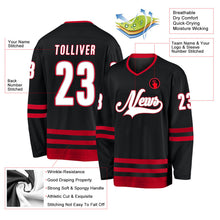 Laden Sie das Bild in den Galerie-Viewer, Uksn Individuelles Schwarz Weiß-Rot Eishockey-Trikot