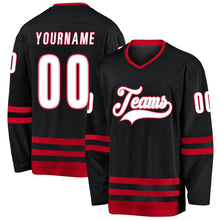Laden Sie das Bild in den Galerie-Viewer, Uksn Individuelles Schwarz Weiß-Rot Eishockey-Trikot