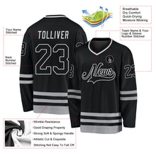 Laden Sie das Bild in den Galerie-Viewer, Uksn Individuelles Schwarz Schwarz-Grau Eishockey-Trikot