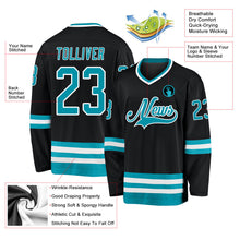 Laden Sie das Bild in den Galerie-Viewer, Uksn Individuelles Schwarz Petrol-Weiß Eishockey-Trikot