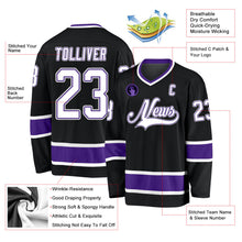 Laden Sie das Bild in den Galerie-Viewer, Uksn Individuelles Schwarz Weiß-Violett Eishockey-Trikot