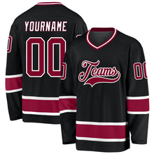 Laden Sie das Bild in den Galerie-Viewer, Uksn Individuelles Schwarz Kastanienbraun-Weiß Eishockey-Trikot