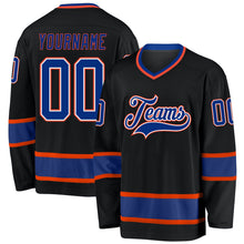 Laden Sie das Bild in den Galerie-Viewer, Uksn Individuelles Schwarz Royalblau-Orange Eishockey-Trikot
