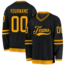 Laden Sie das Bild in den Galerie-Viewer, Uksn Individuelles Schwarz Gold Eishockey-Trikot