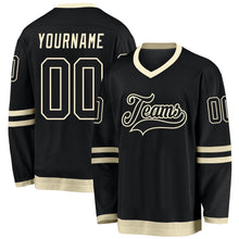 Laden Sie das Bild in den Galerie-Viewer, Uksn Individuelles Schwarz Schwarz-Creme Eishockey-Trikot