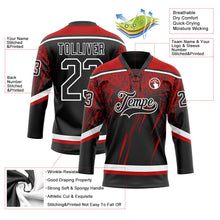 Laden Sie das Bild in den Galerie-Viewer, Uksn Individuelles Schwarz Rot-Weiß 3D-Splash Eishockey-Trikot mit Schnürkragen
