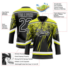 Laden Sie das Bild in den Galerie-Viewer, Uksn Individuelles Schwarz Neongelb-Weiß 3D-Splash Eishockey-Trikot mit Schnürkragen
