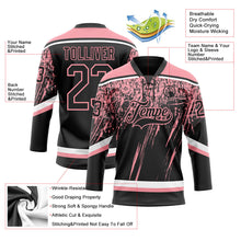 Laden Sie das Bild in den Galerie-Viewer, Uksn Individuelles Schwarz Mittelrosa-Weiß 3D-Splash Eishockey-Trikot mit Schnürkragen
