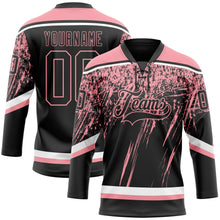 Laden Sie das Bild in den Galerie-Viewer, Uksn Individuelles Schwarz Mittelrosa-Weiß 3D-Splash Eishockey-Trikot mit Schnürkragen
