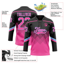 Laden Sie das Bild in den Galerie-Viewer, Uksn Individuelles Schwarz Pink-Hellblau 3D-Muster verlaufende Quadratformen Eishockey-Trikot mit Schnürkragen
