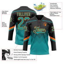 Laden Sie das Bild in den Galerie-Viewer, Uksn Individuelles Schwarz Petrol-Orange 3D-Muster verlaufende Quadratformen Eishockey-Trikot mit Schnürkragen
