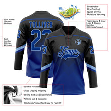 Laden Sie das Bild in den Galerie-Viewer, Uksn Individuelles Schwarz Royalblau-Hellblau 3D-Muster verlaufende Quadratformen Eishockey-Trikot mit Schnürkragen
