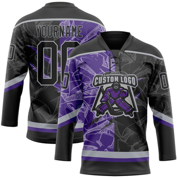 Uksn Individuelles Schwarz Violett-Grau 3D-Muster Verlaufsdesign-Kratzer Eishockey-Trikot mit Schnürkragen