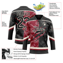 Laden Sie das Bild in den Galerie-Viewer, Uksn Individuelles Schwarz Karmesinrot-Creme 3D-Muster Verlaufsdesign-Kratzer Eishockey-Trikot mit Schnürkragen
