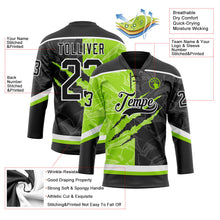 Laden Sie das Bild in den Galerie-Viewer, Uksn Individuelles Schwarz Neongrün-Weiß 3D-Muster Verlaufsdesign-Kratzer Eishockey-Trikot mit Schnürkragen
