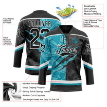 Laden Sie das Bild in den Galerie-Viewer, Uksn Individuelles Schwarz Petrol-Weiß 3D-Muster Verlaufsdesign-Kratzer Eishockey-Trikot mit Schnürkragen
