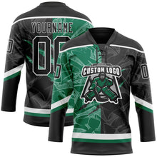 Laden Sie das Bild in den Galerie-Viewer, Uksn Individuelles Schwarz Kelly-Grün-Weiß 3D-Muster Verlaufsdesign-Kratzer Eishockey-Trikot mit Schnürkragen
