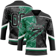 Laden Sie das Bild in den Galerie-Viewer, Uksn Individuelles Schwarz Kelly-Grün-Weiß 3D-Muster Verlaufsdesign-Kratzer Eishockey-Trikot mit Schnürkragen
