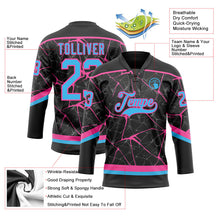 Laden Sie das Bild in den Galerie-Viewer, Uksn Individuelles Schwarz Himmelblau-Pink 3D-Muster abstraktes Netzwerk Eishockey-Trikot mit Schnürkragen
